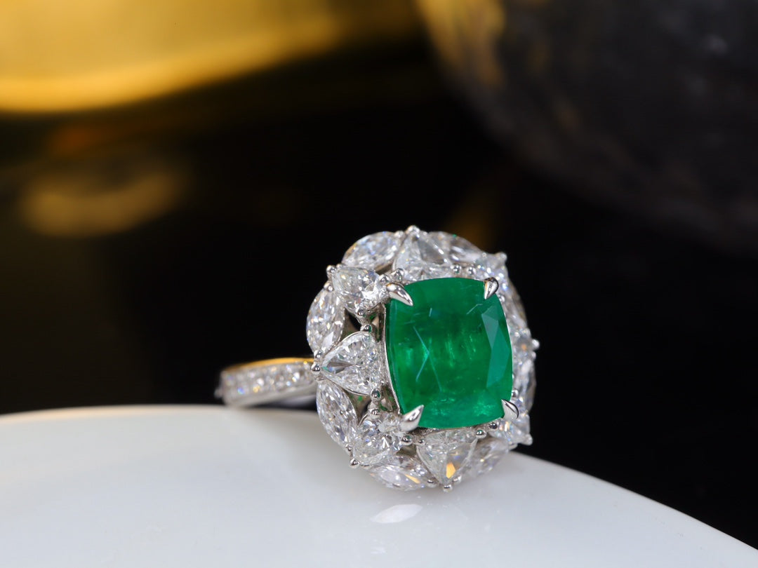 Emerald Ring - Afghan Panjshir 2.85ct with Diamond Accent | Premium Jewelry