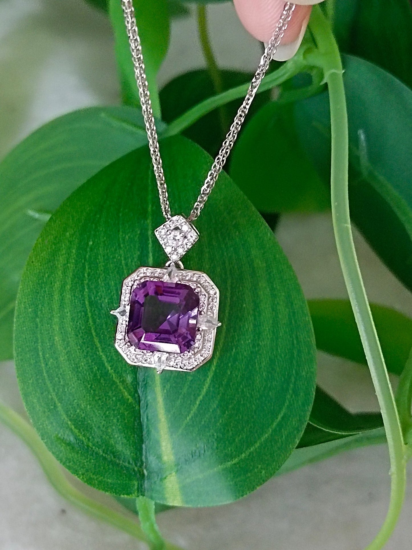 Loket Persegi Amethyst Ungu Asli - Barang Kemas Cantik