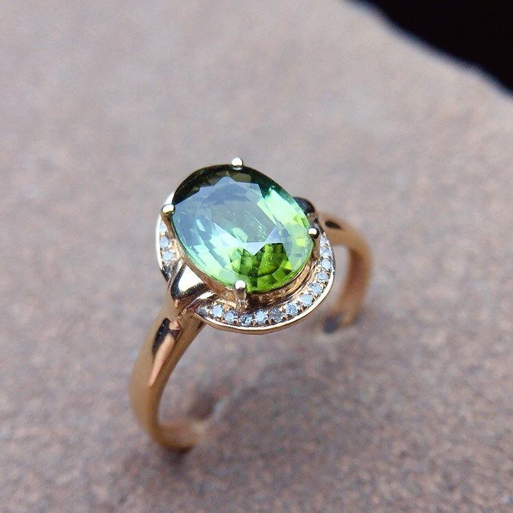 Natuurlijke toermalijnring met 18K goud en diamanten versieringen - sieraden