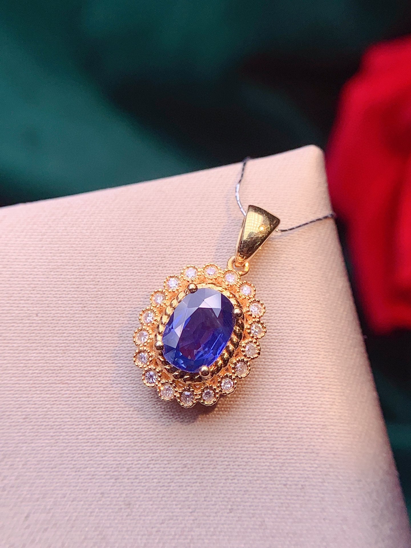 18K Sapphire Pendant with Diamond Accents - Elegant Jewelry