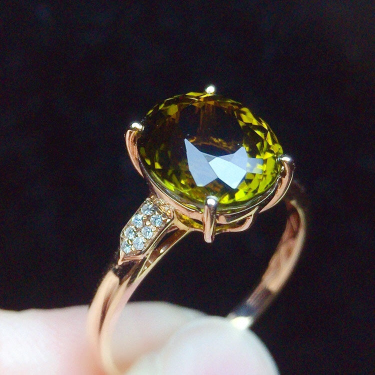 Natural Tourmaline Ring in 18K Gold with Diamond Accents - Jewelry Delight