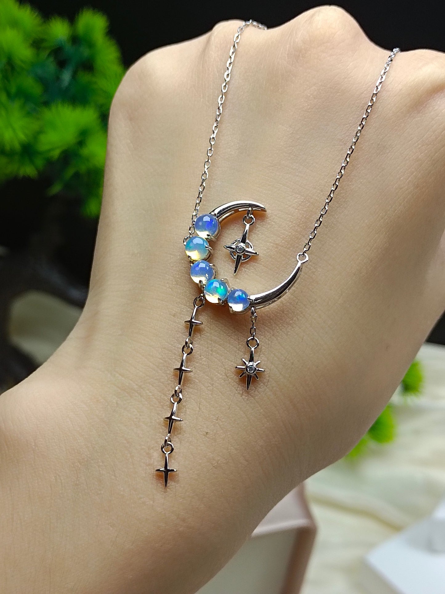 S925 Sterling Silver Opal Star & Moon Jewelry Set with 18K Craftsmanship