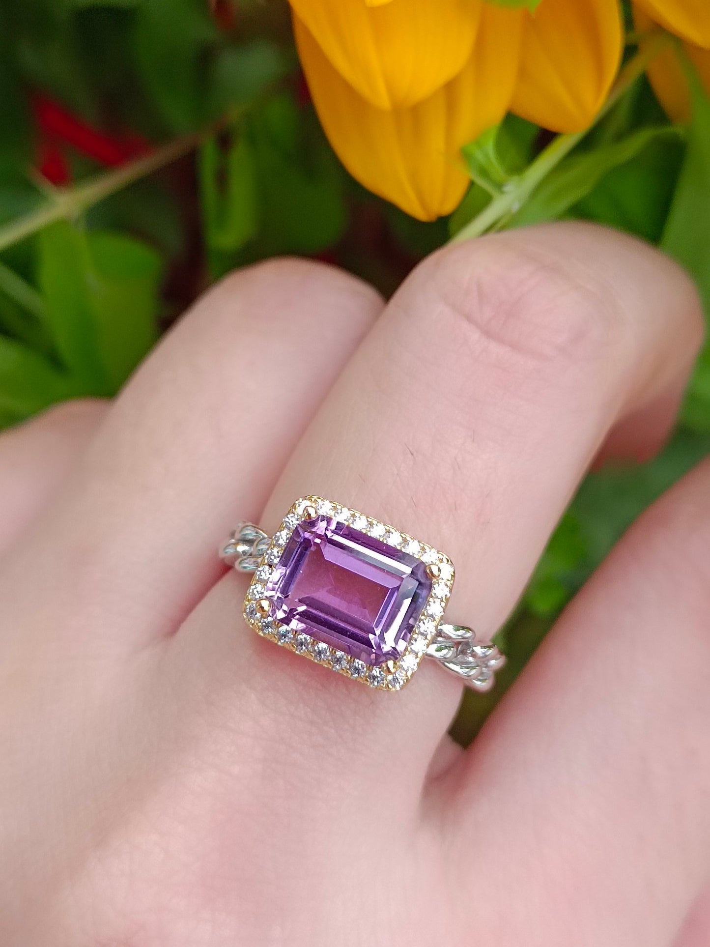 Cincin Kiub Amethyst Ungu Asli Berseri - Barang Kemas Anggun