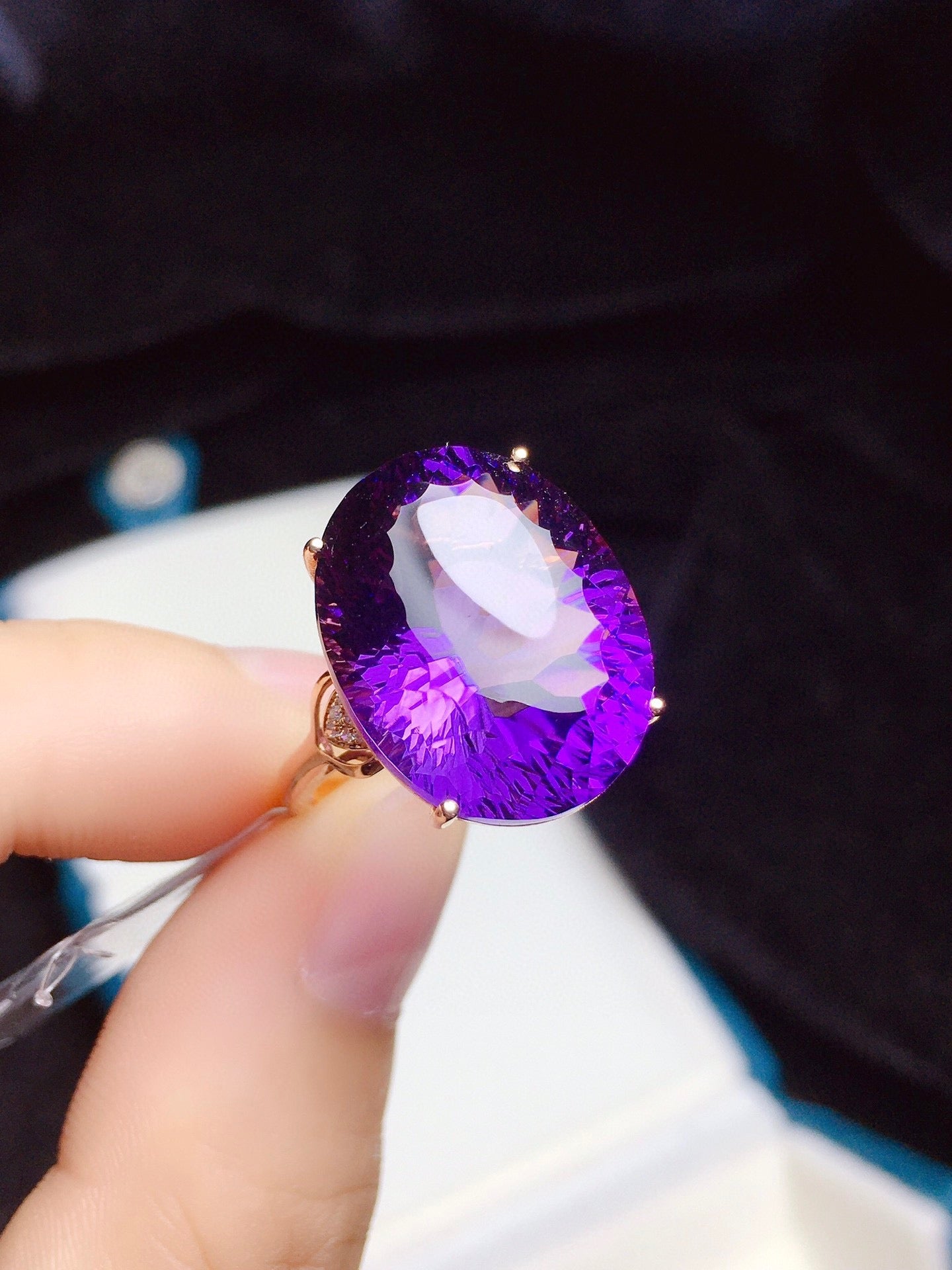 Natural Amethyst Ring with 18K Gold and Diamond Accents - Unique Jewelry