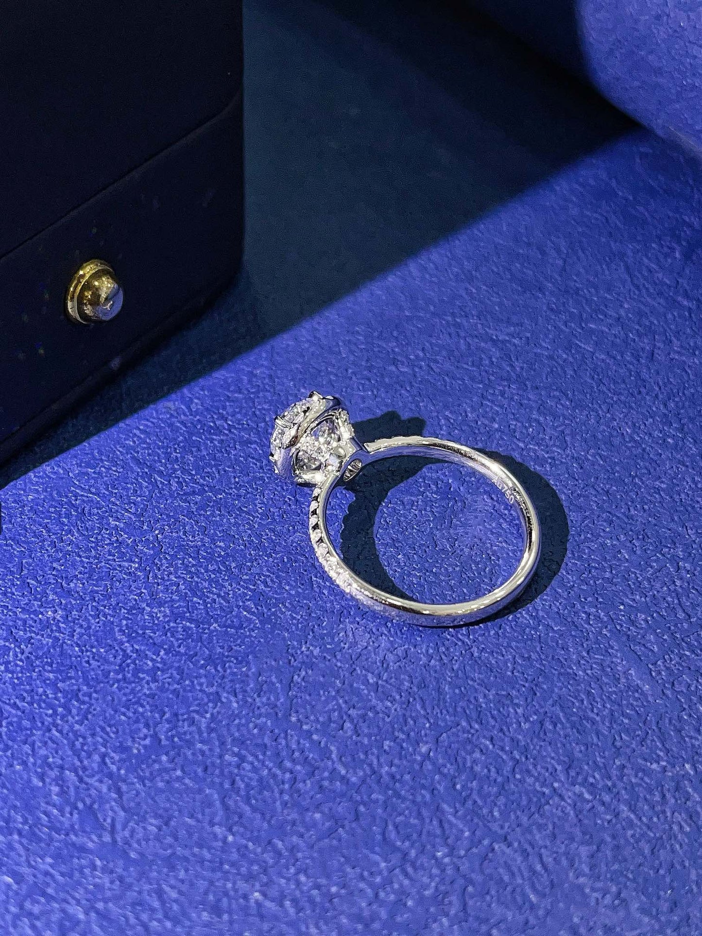 18K Cultured Diamond Round Solitaire Ring with Pavé Setting