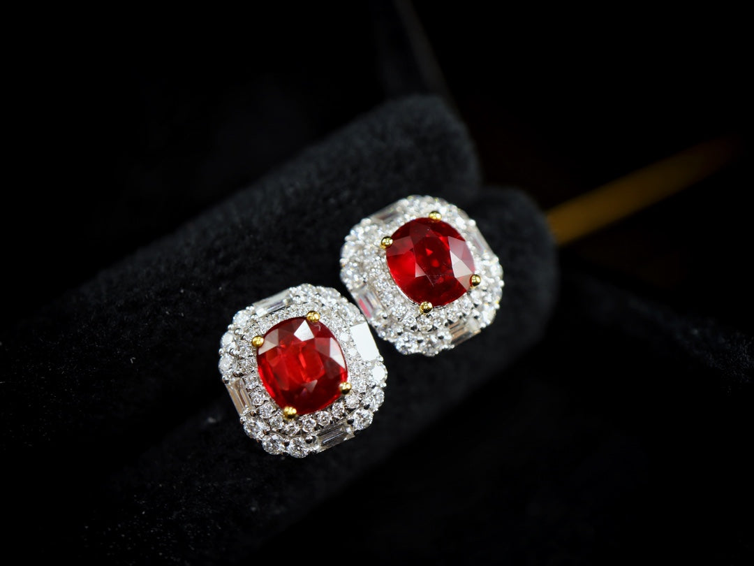 Pigeon Blood Ruby Earrings - Classic and Versatile Daifei Style Jewelry