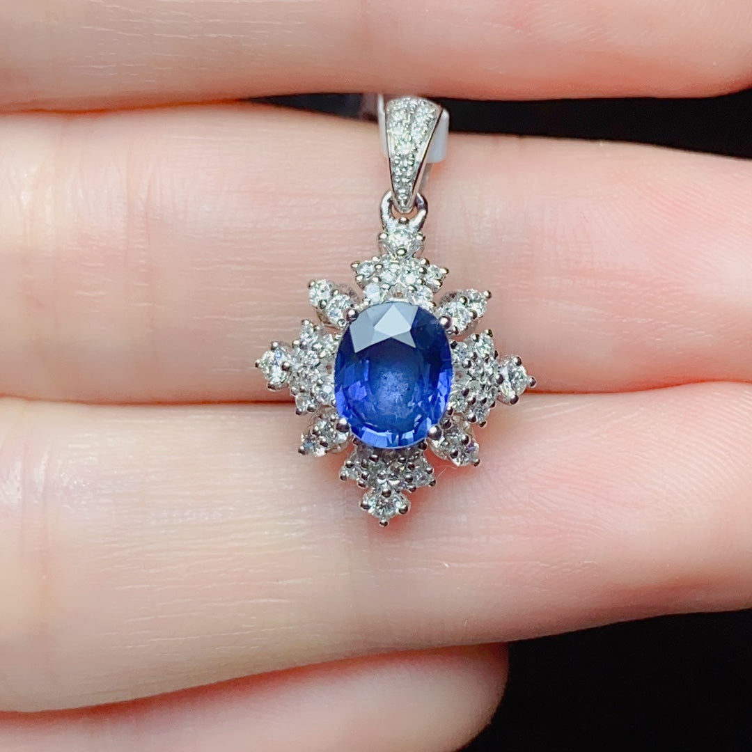 18k Sapphire Pendant with Diamond Accent - Royal Blue Elegance