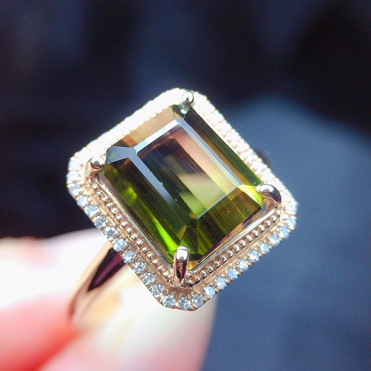 Natural Tourmaline Ring in 18K Gold with Diamond Accent - Exquisite Jewelry