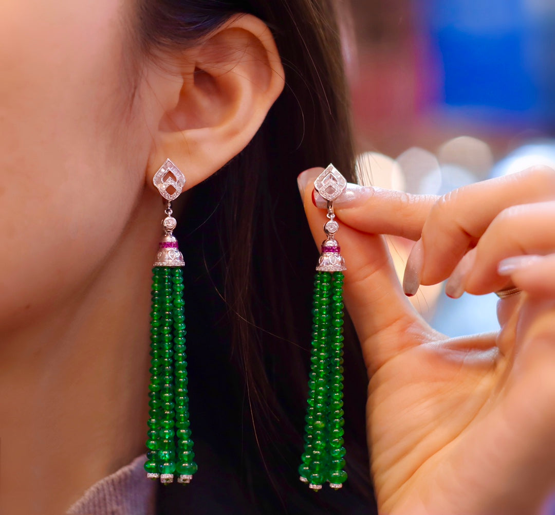 Panjshir Emerald Tassel Earrings - Star Style Jewelry