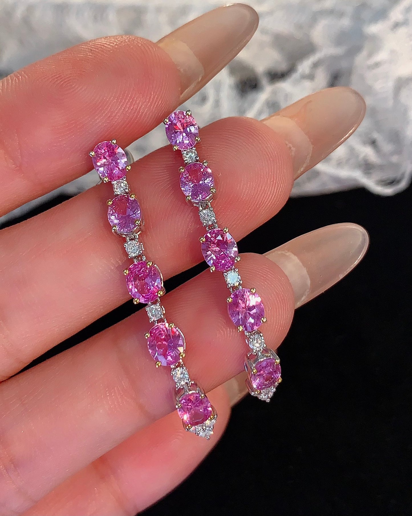 Elegant Fairy-Style Natural Unheated Pink Sapphire Earrings with Diamonds