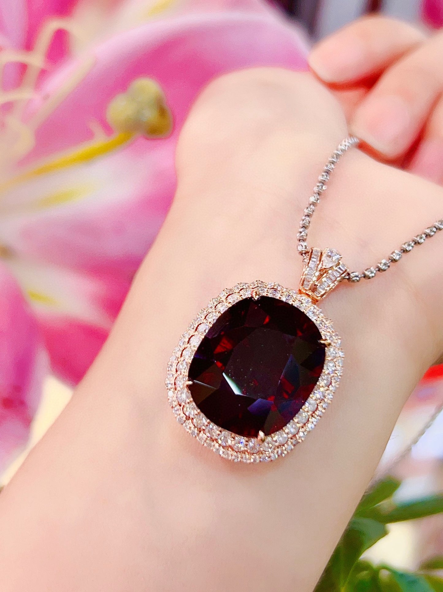 Collectors' Grade Beauty: Pigeon Blood Red Large Carat Tourmaline Pendant in 18K Gold