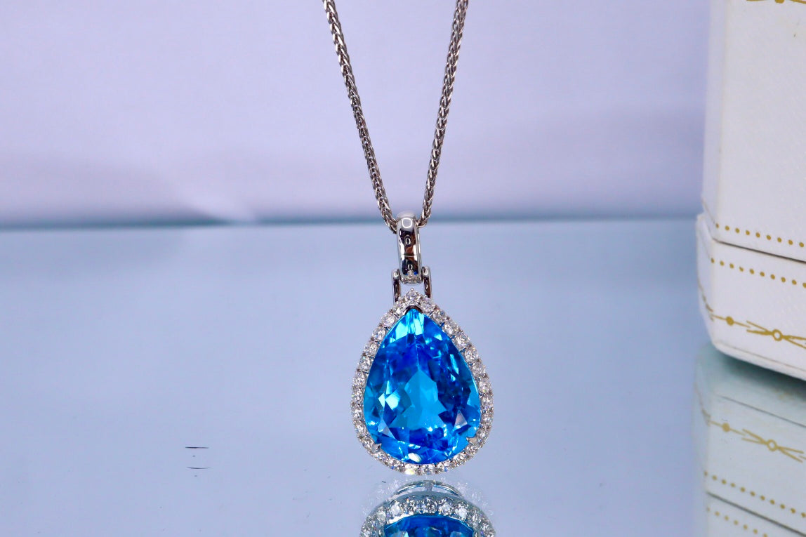 Exquisite Swiss Blue Topaz Drop Pendant - A Must-Have Jewelry