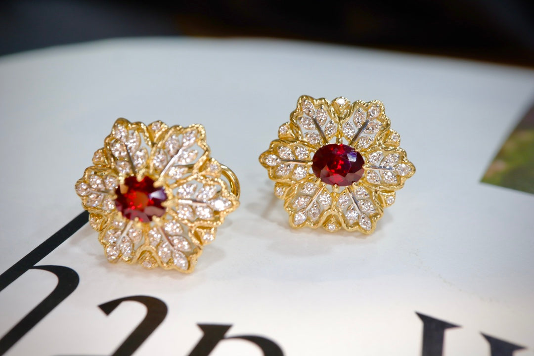 Winter Elegance: Pigeon's Blood Ruby & Diamond Ear Clips Jewelry