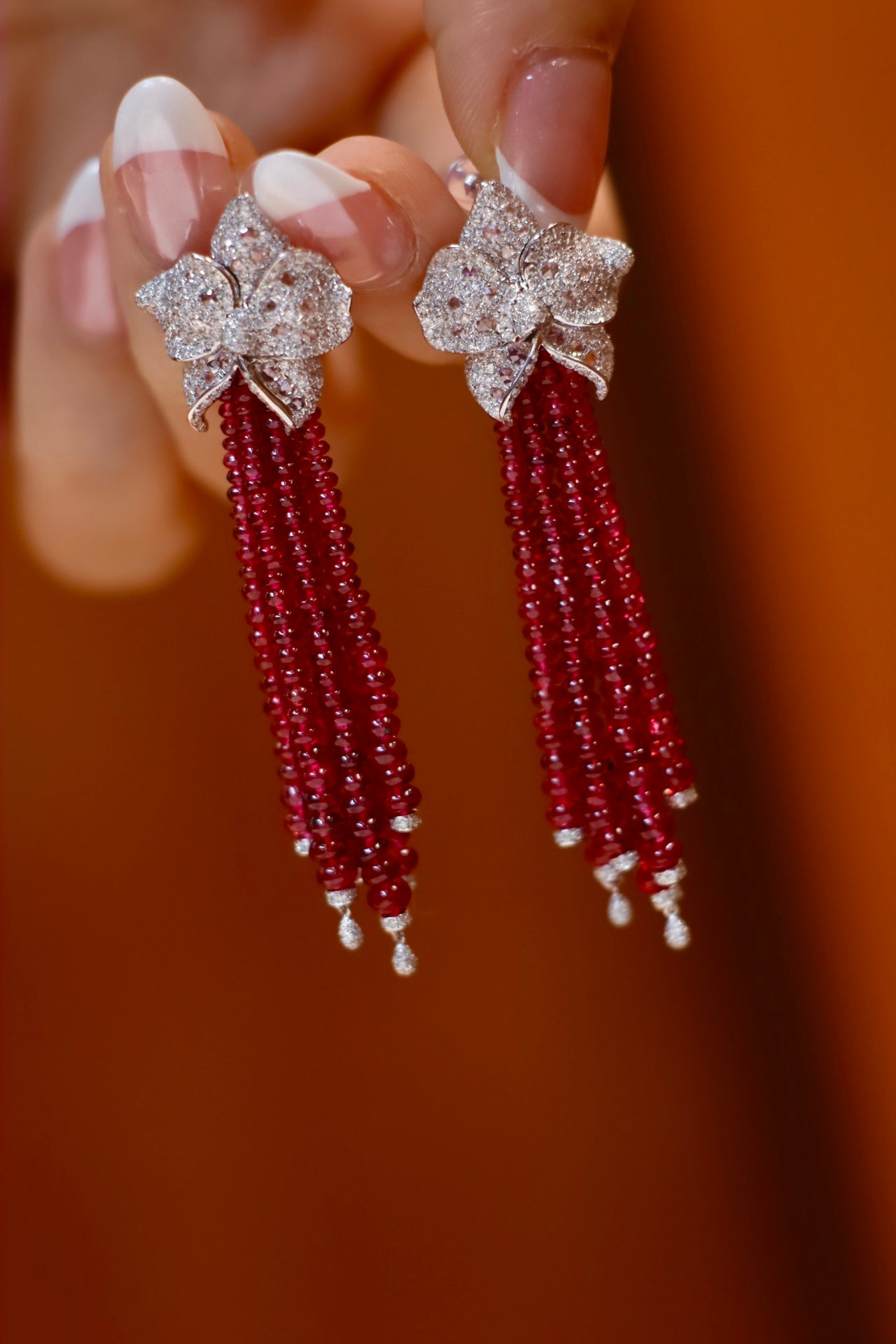 Unheated Myanmar Spinel Earrings - Mesmerizing Beaded Tassel Jewelry