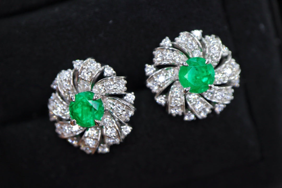 Emerald Stud Earrings with Diamond Halo - Luxurious Jewelry Piece