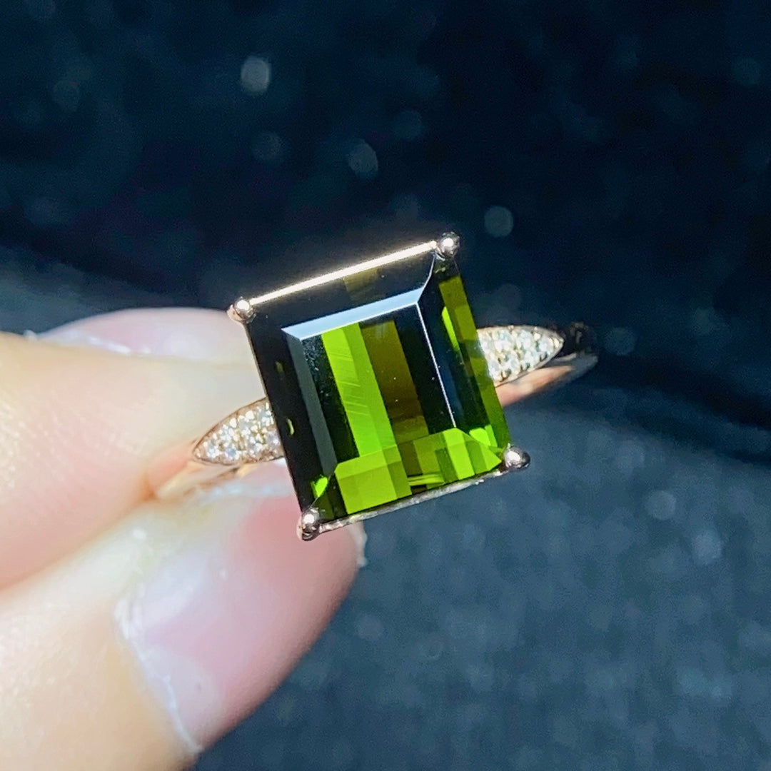 Natural Tourmaline Ring in 18K Gold with Diamond Accents - Exquisite Jewelry