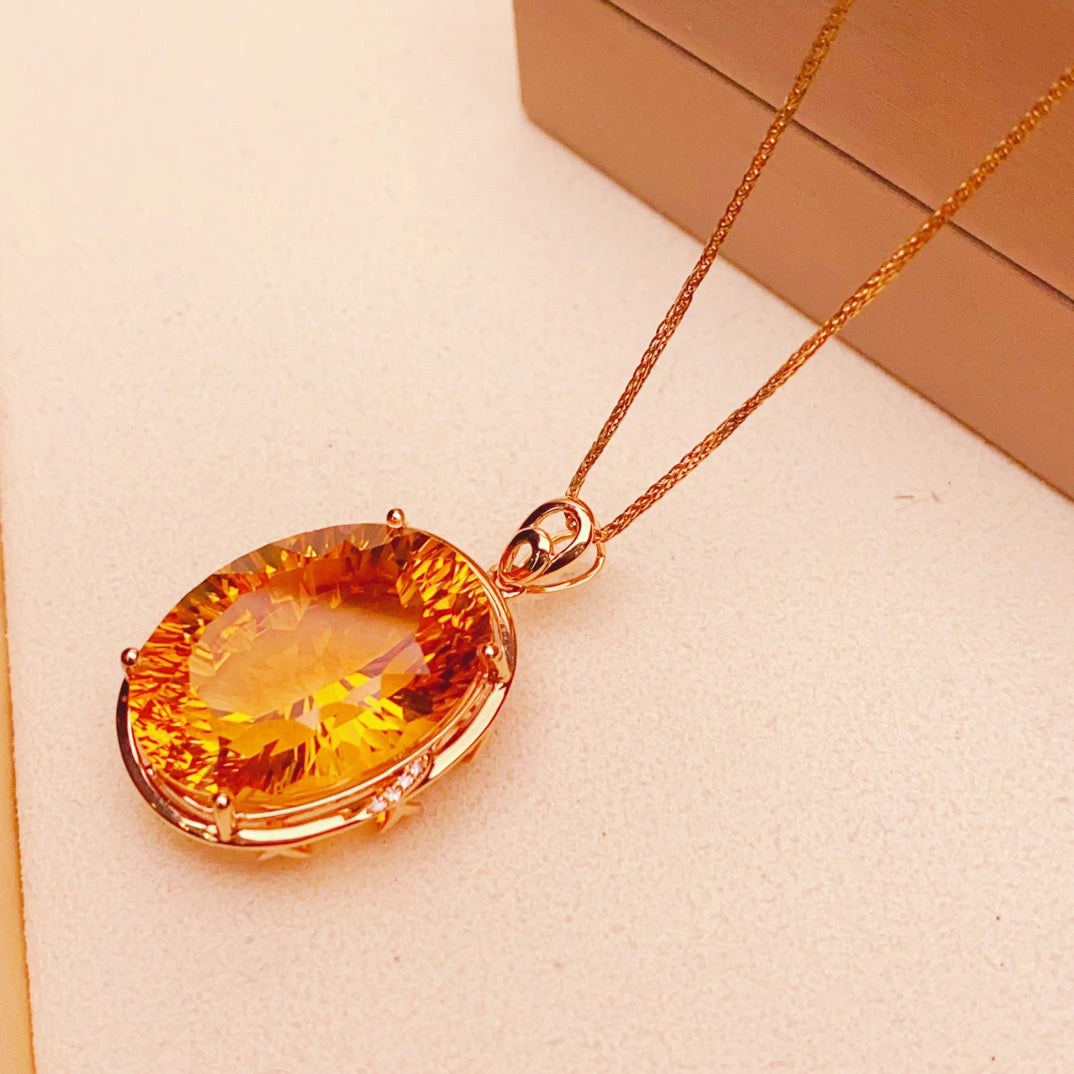 Dazzling Sunlight Charm - 18K Gold Embedded Yellow Citrine Pendant Jewelry