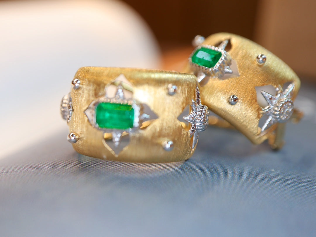 Buccellati-Style Emerald Ear Clips Jewelry