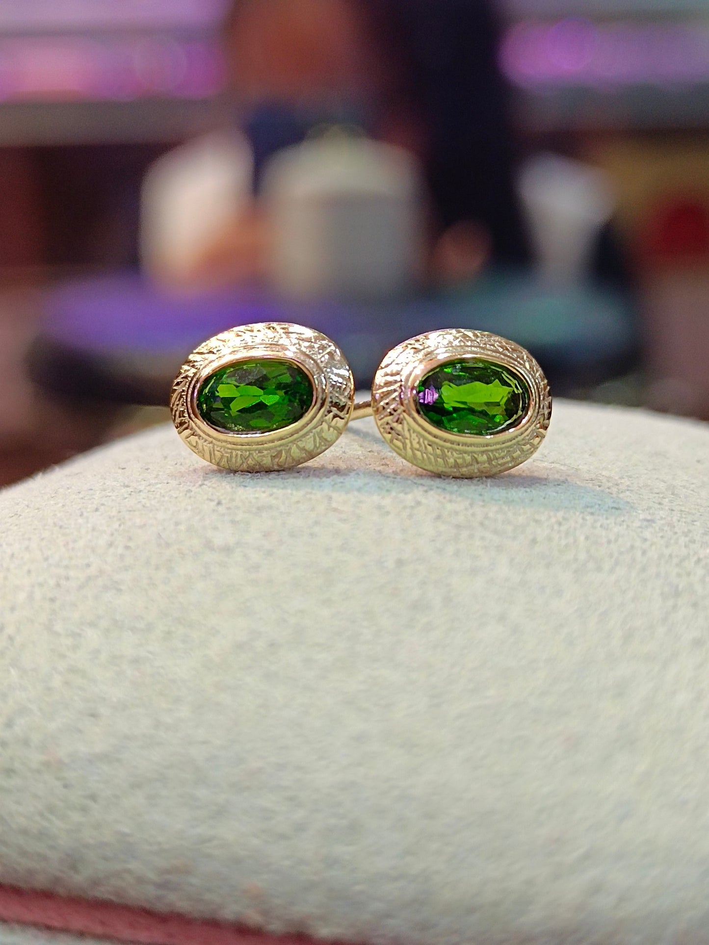 S925 Sterling Silver with Diopside Embedded Earrings in 18K Gold Technique - French Vintage Palace Style