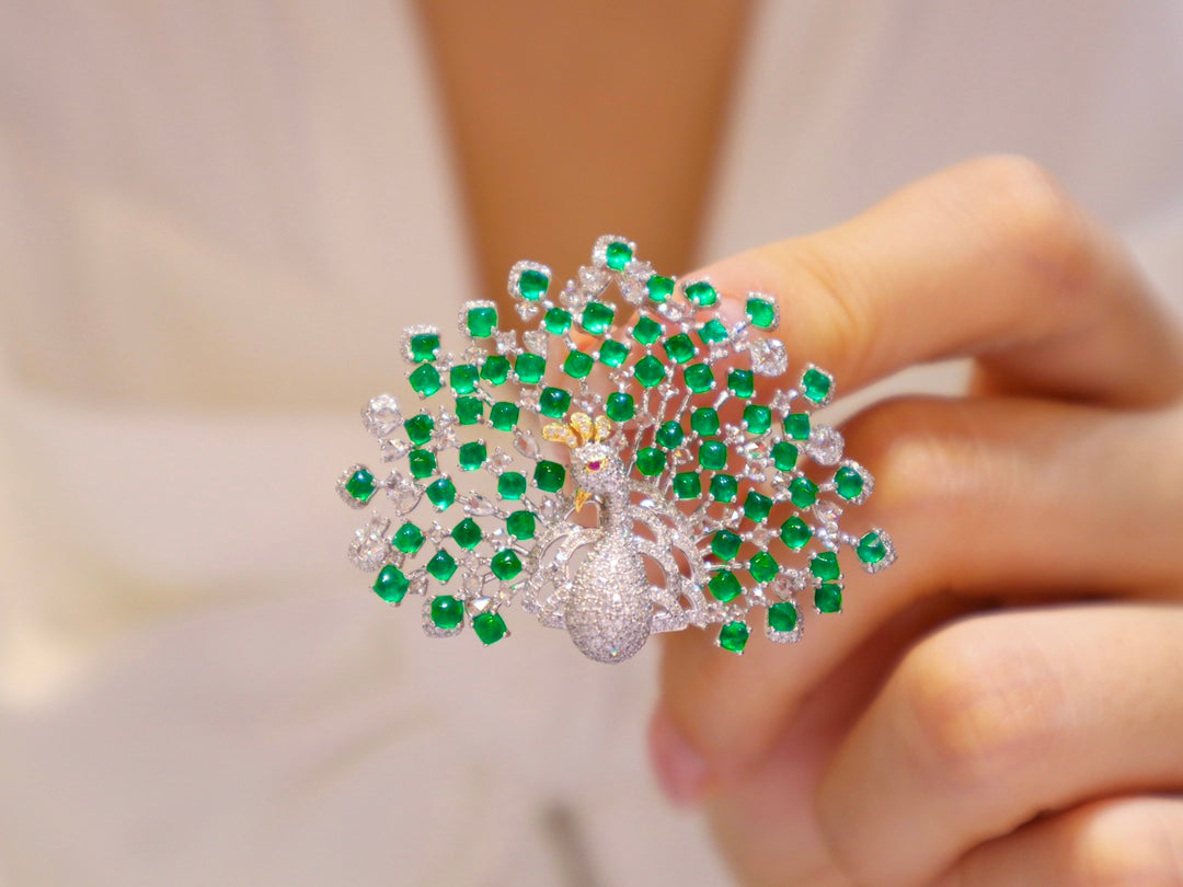 Emerald Green Peacock Brooch/Pendant - A Two-in-One Jewelry Marvel