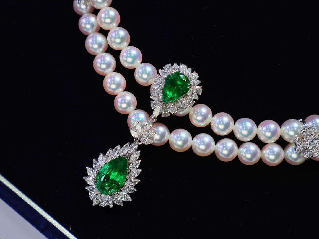 Luxury High-End Jewelry: "Tiannu" Pearl and Emerald Evening Dress Chain