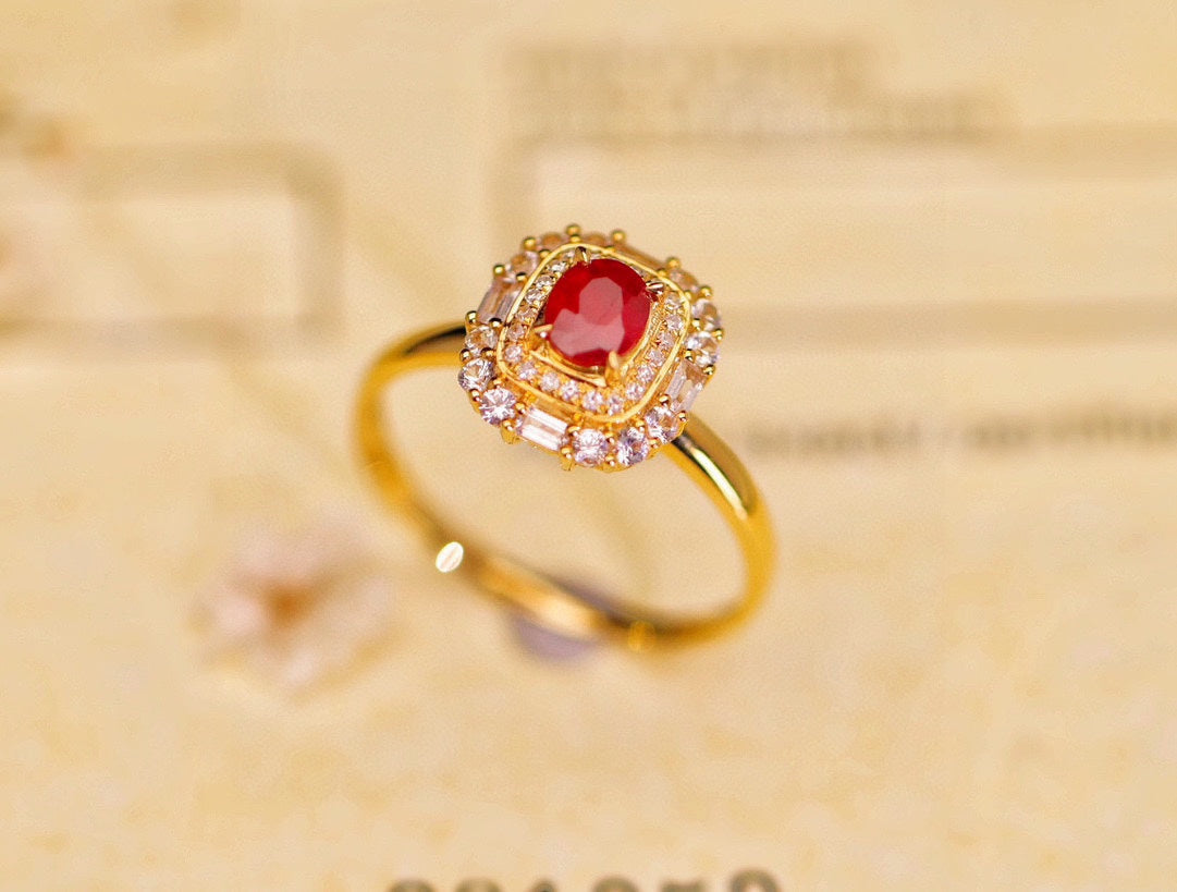 Luxury Jewelry: 18K Gold Ruby Ring with Diamond Accents