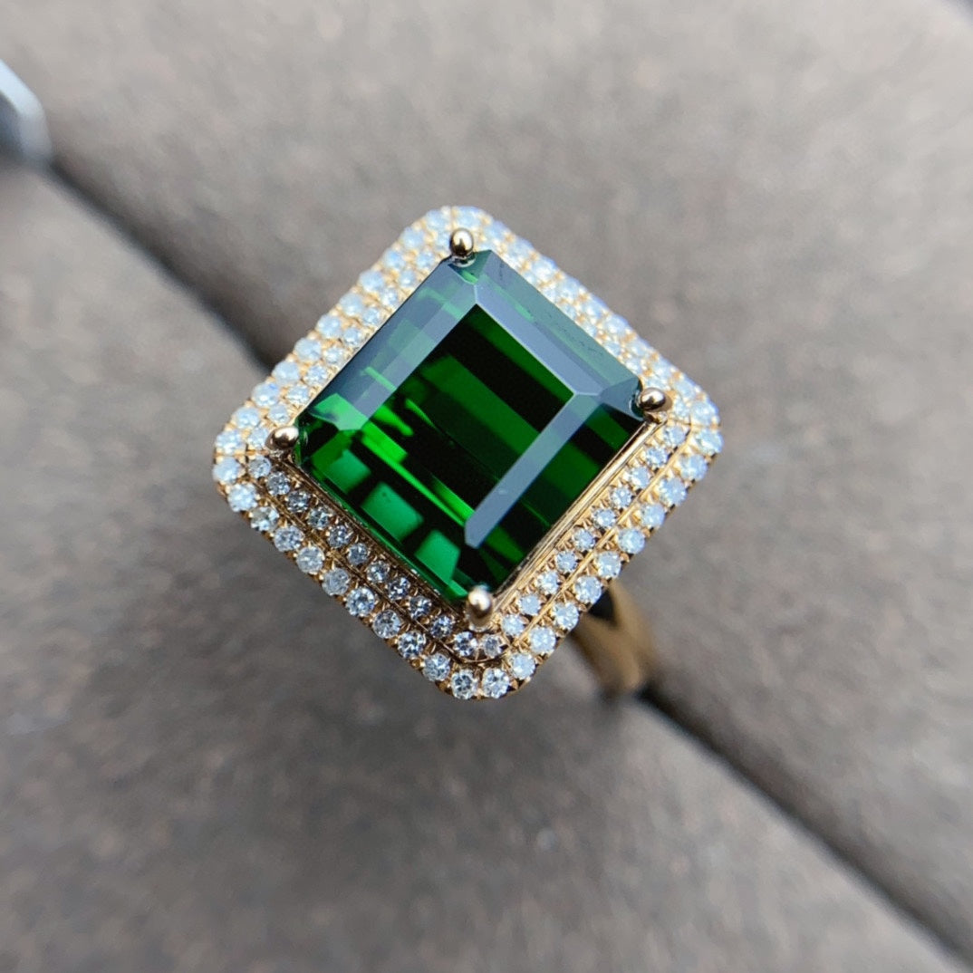 Prachtige grote chroomgroene toermalijnring - sieraden voor elegantie