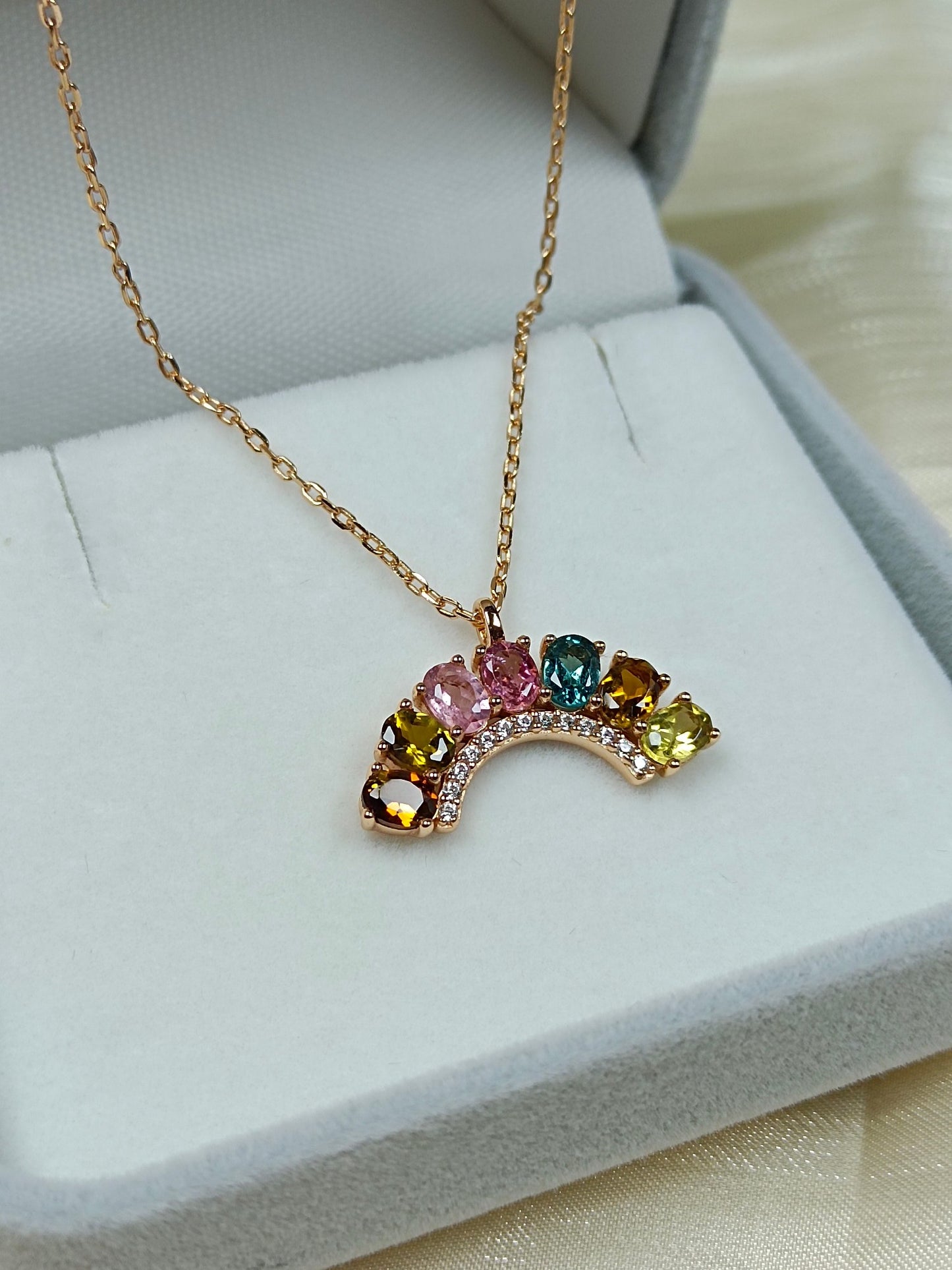 S925 sterling zilver fijn vakmanschap ingebed met toermalijn ketting - zomerse regenboogsieraden