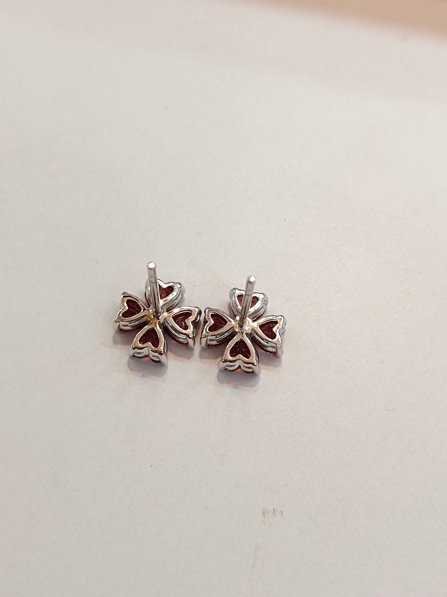 Elegant Sterling Silver Garnet Heart Four-Leaf Clover Earrings with 18K Gold Craftsmanship - Luxury Jewelry