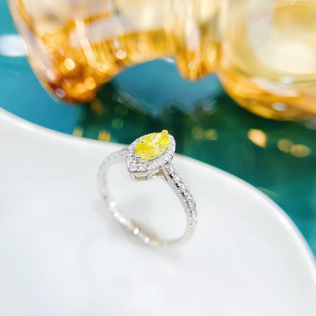 18K Yellow Cultured Diamond Marquise Straight Arm Ring - LGJZ008-Y