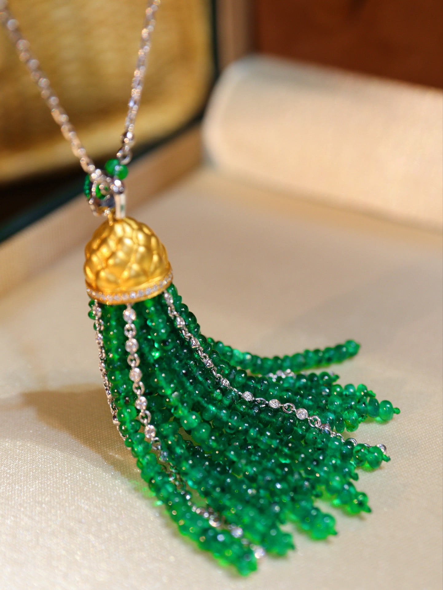 Elegant Emerald Beaded Abacus Pendant Necklace in Jewelry Collection