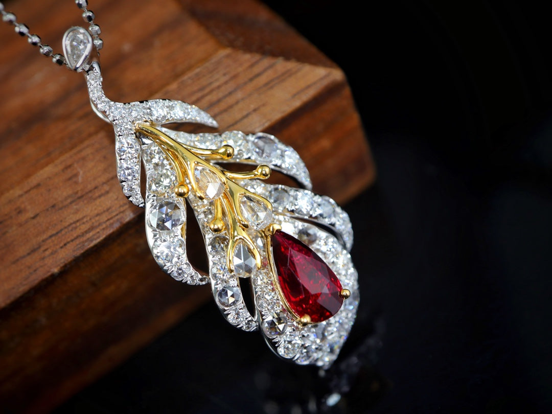 ✨ Feather Design Ruby Pendant Jewelry