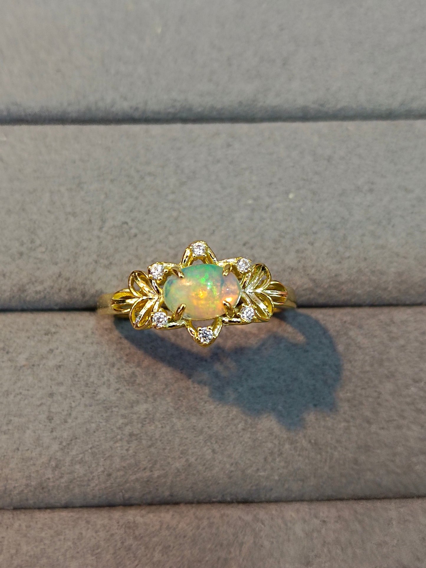 Cincin Opal Perak S925 Sterling - Barang Kemas Galactic yang Menawan