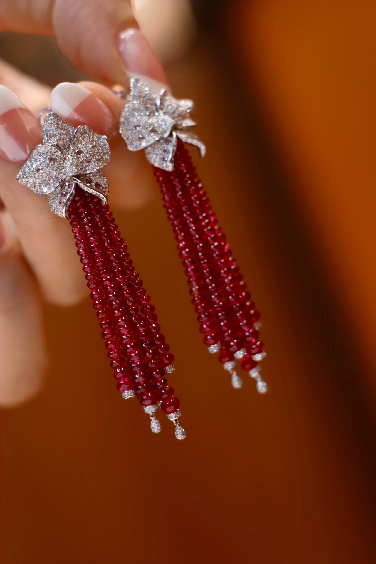 Unheated Myanmar Spinel Earrings - Mesmerizing Beaded Tassel Jewelry