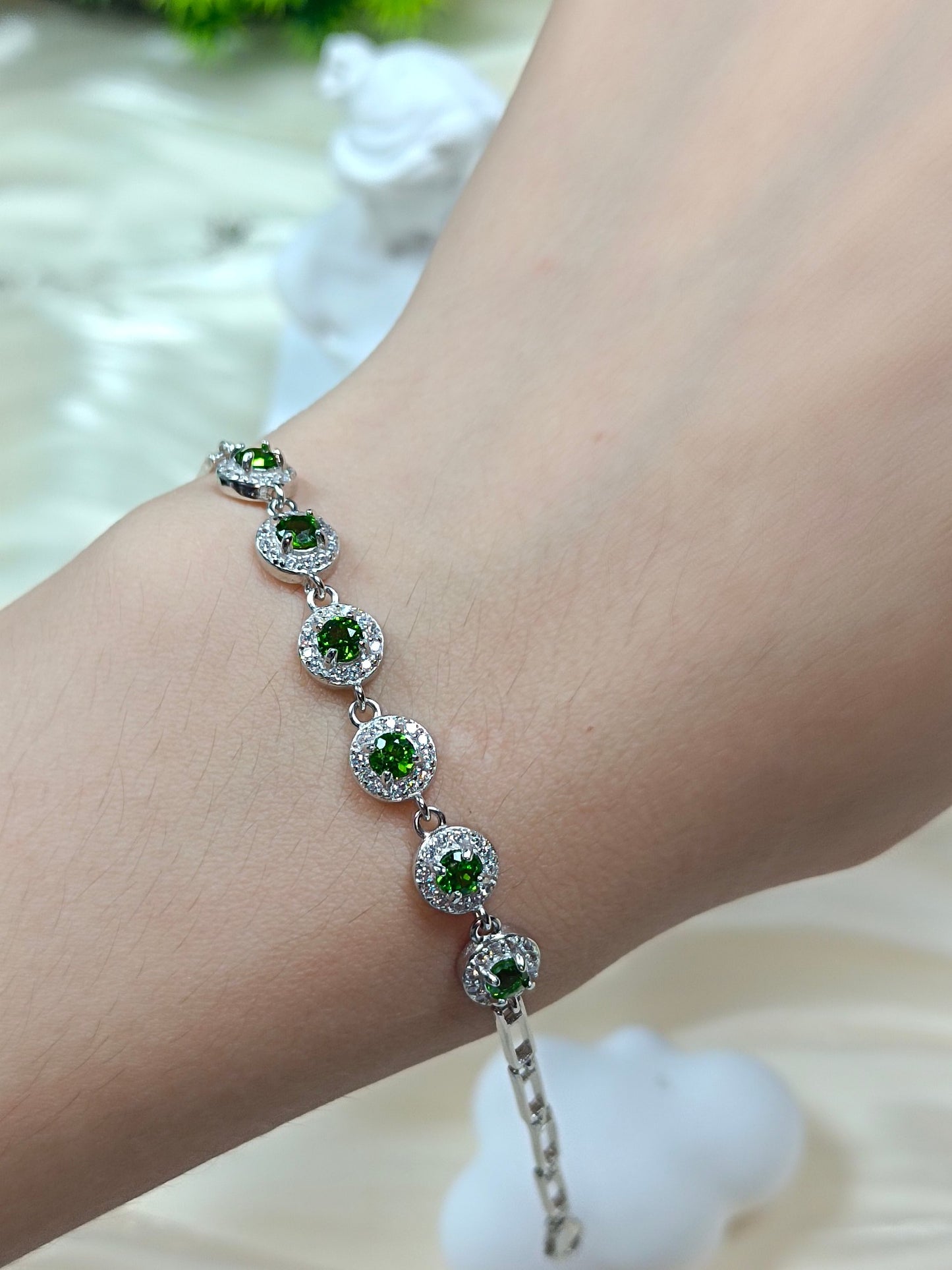 Bracciale Diopside incorporato in argento S925 - Nuovo stile alla moda