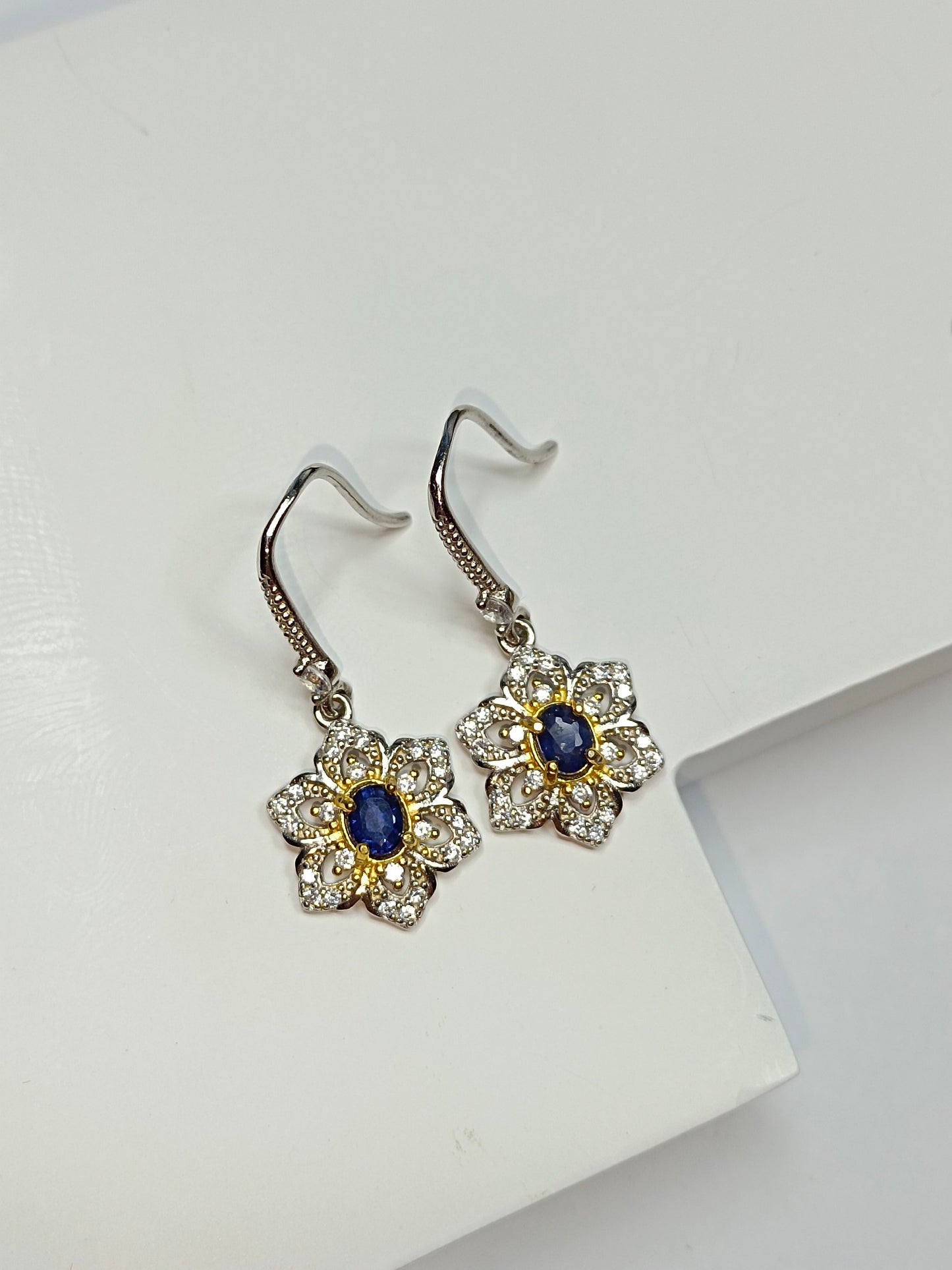 S925 Silver Sapphire Sunflower Earrings - Elegant Jewelry