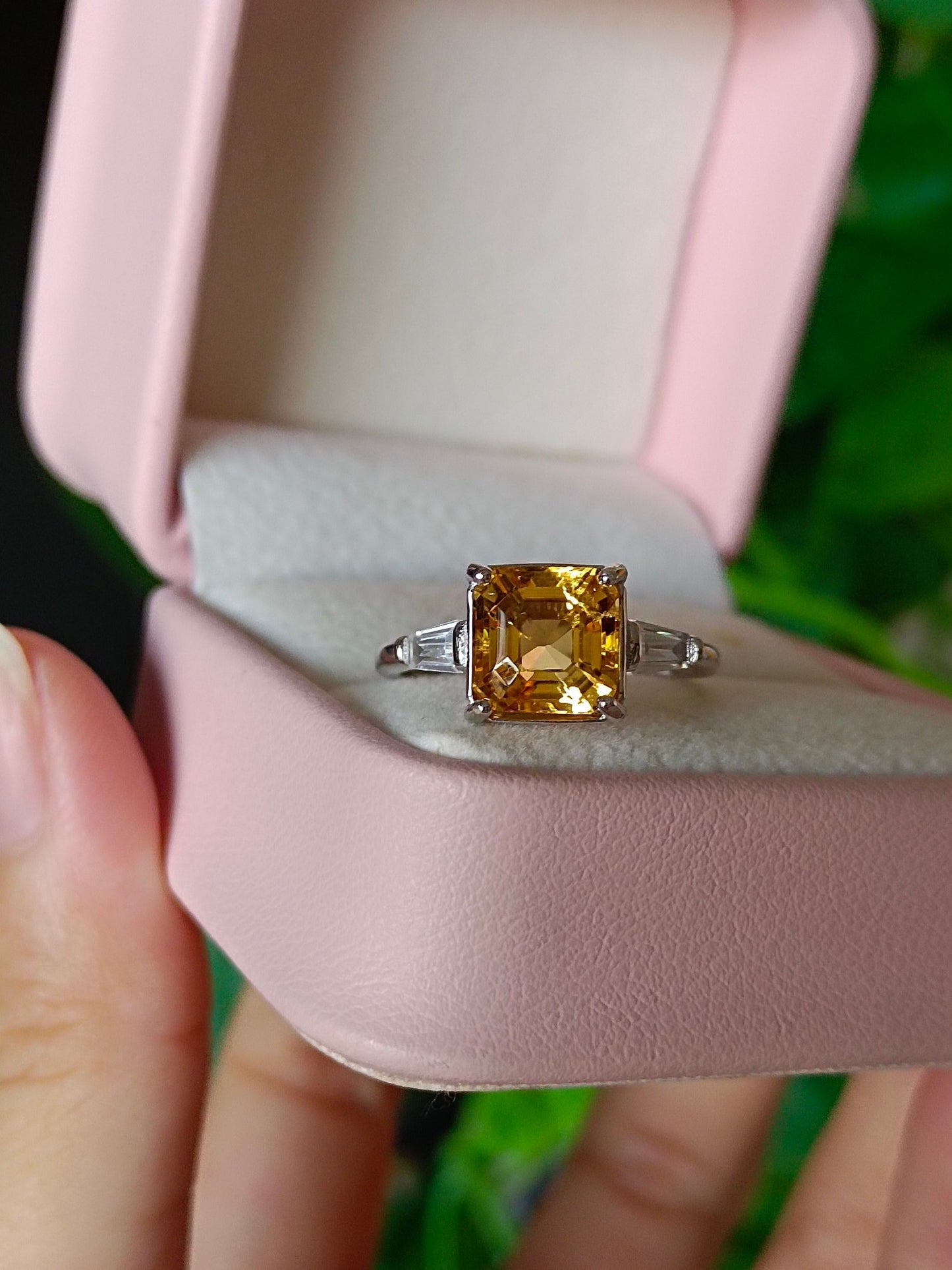 Cincin Persegi Citrine Kuning Asli yang Indah - Barang Kemas