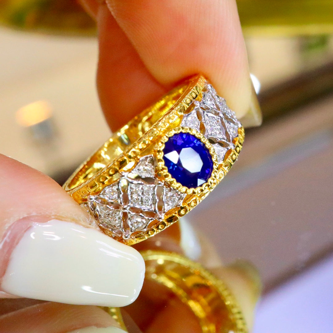 Bucherer-Style Vintage Jewelry: Unisex Royal Blue Sapphire Ring