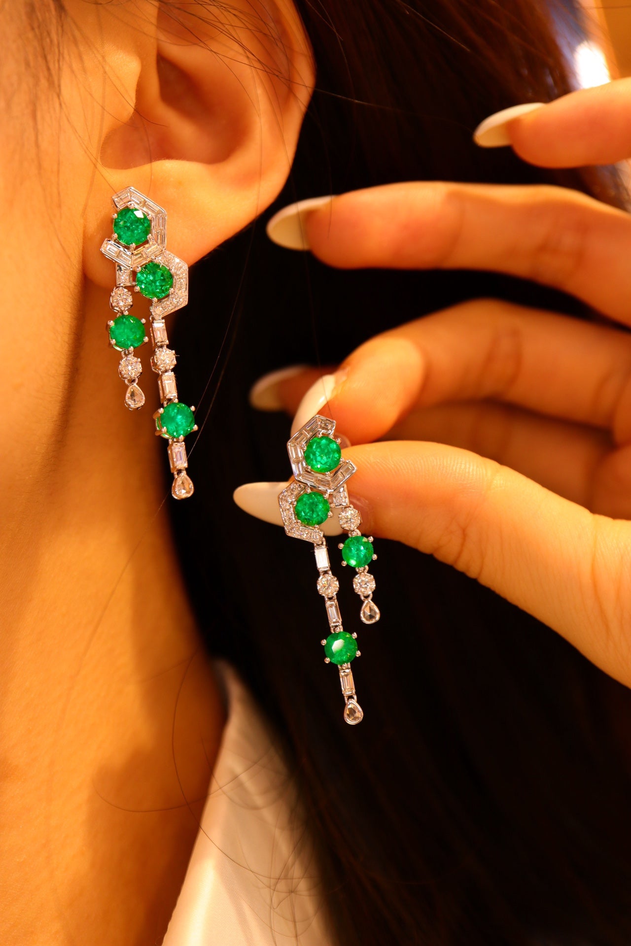 Elegant Emerald Cut Diamond Emerald Earrings - Unique Jewelry Piece