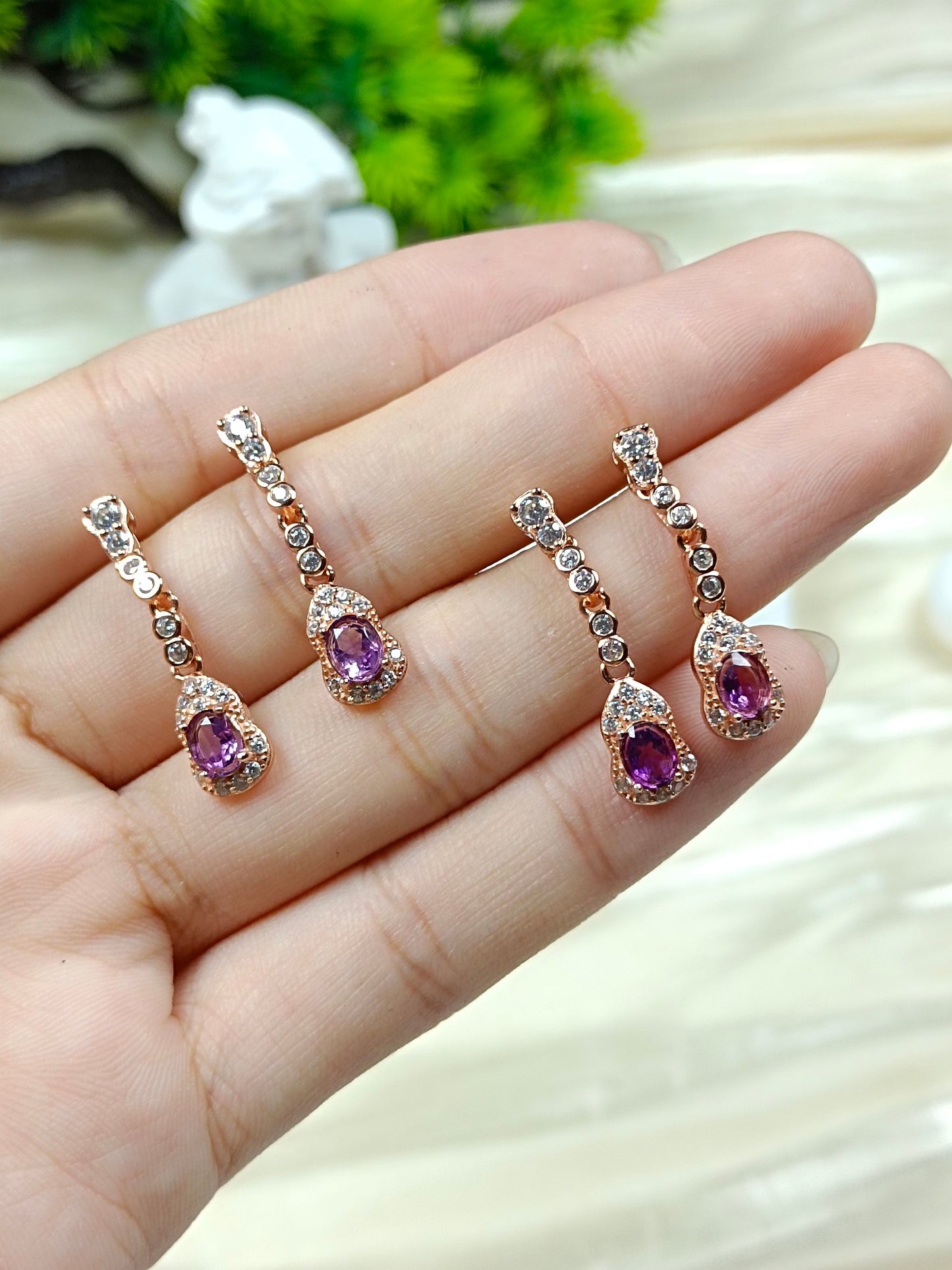 S925 Silver Embedded Purple Crystal Gourd Earrings - Luxury Minimalist Long Jewelry Design