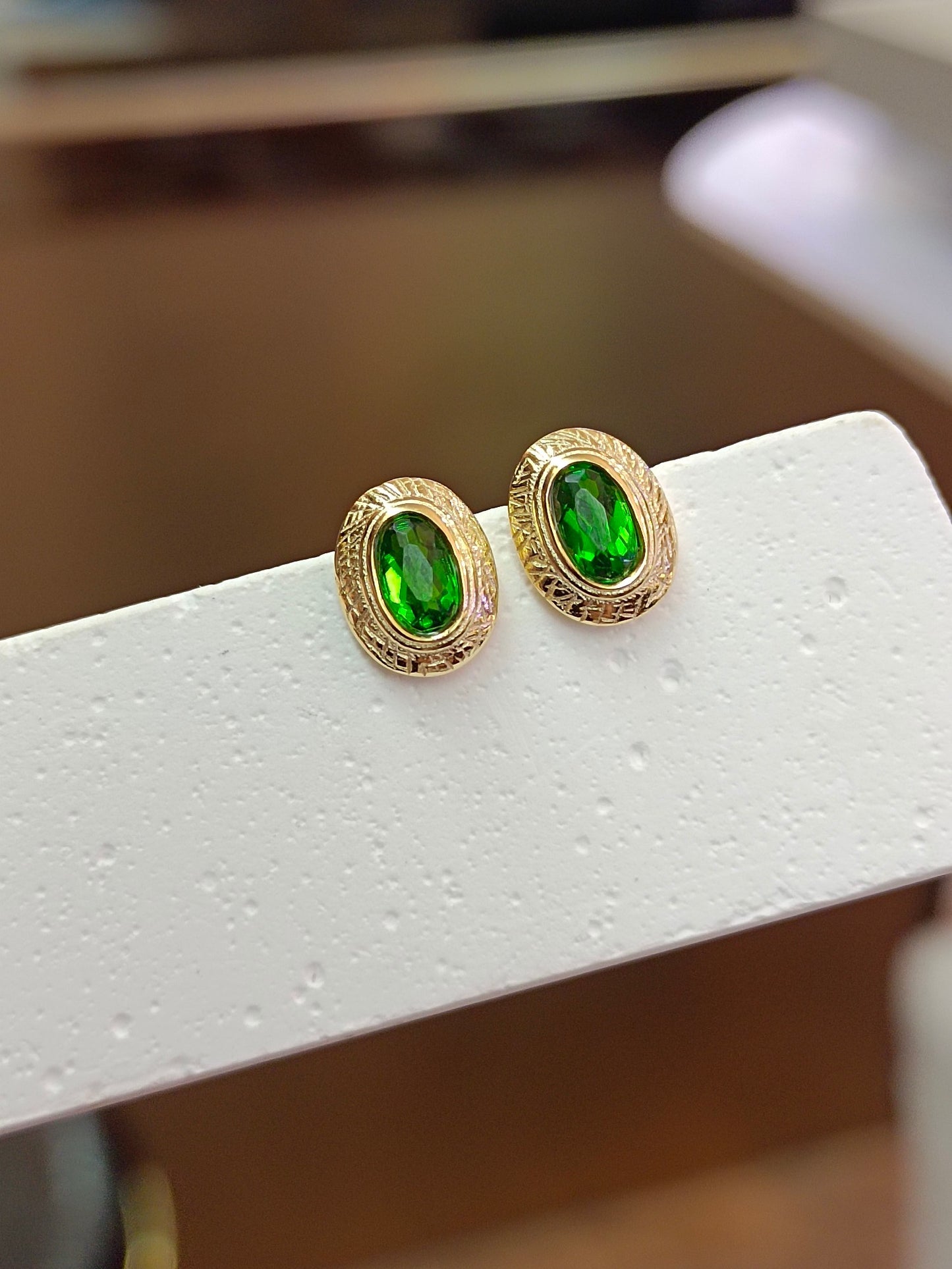 S925 Sterling Silver with Diopside Embedded Earrings in 18K Gold Technique - French Vintage Palace Style