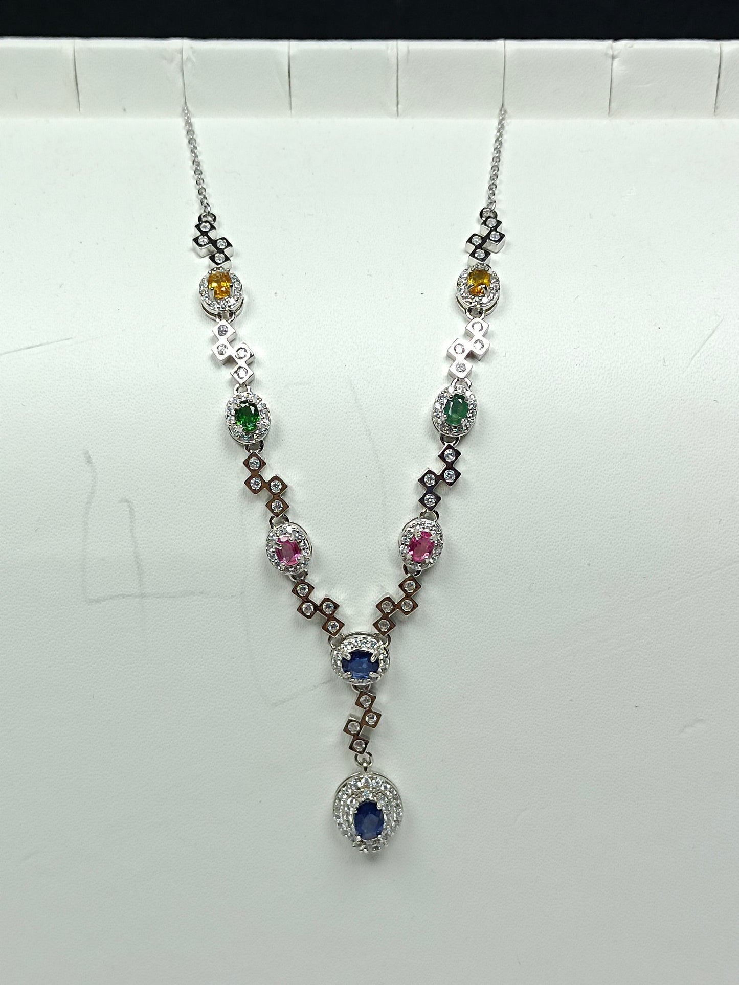 Luxurious S925 Silver Embedded Sapphire and Tourmaline Necklace Jewelry