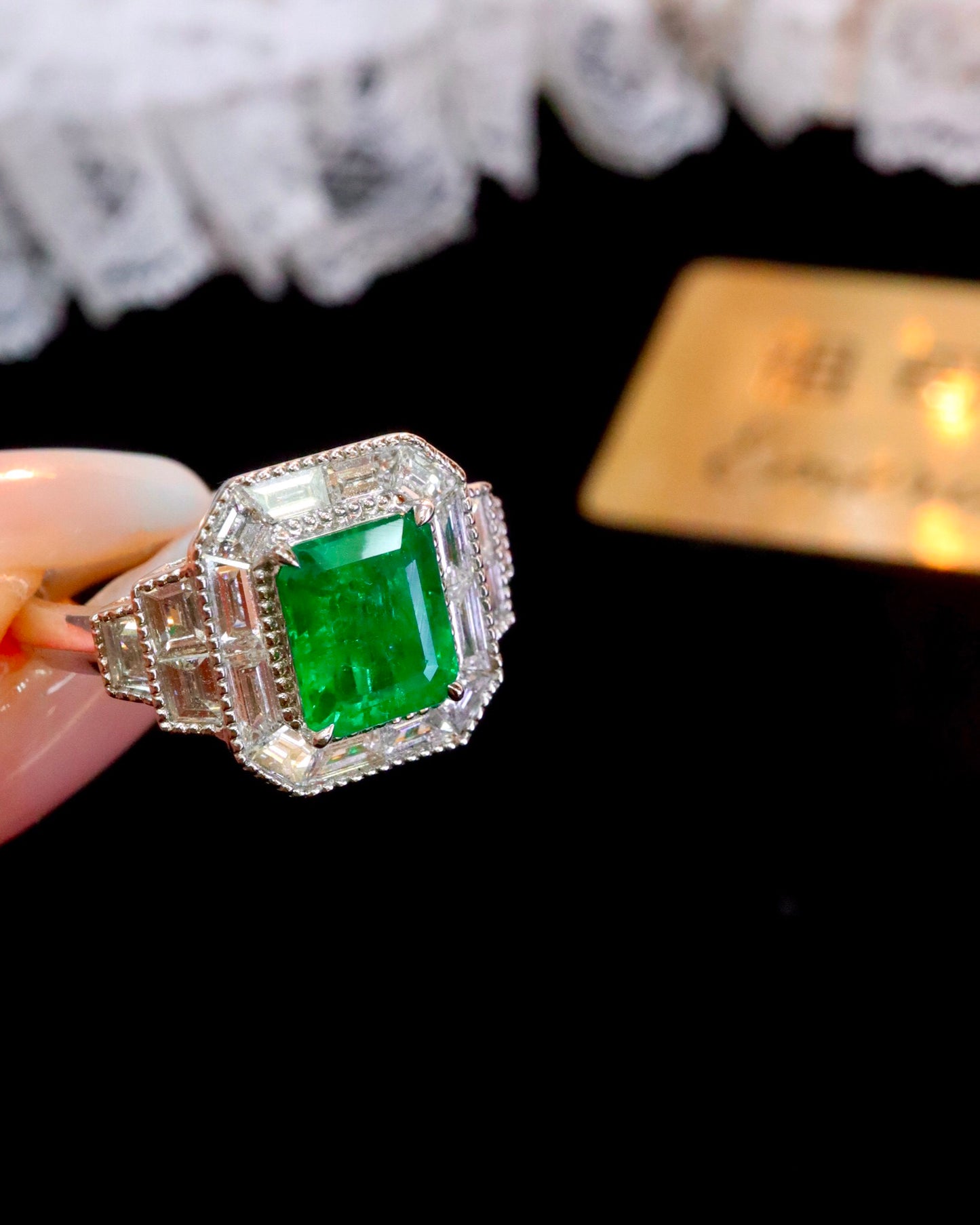 Timeless Elegance: Natural Emerald Ring with Diamond Accent - Fine Jewelry