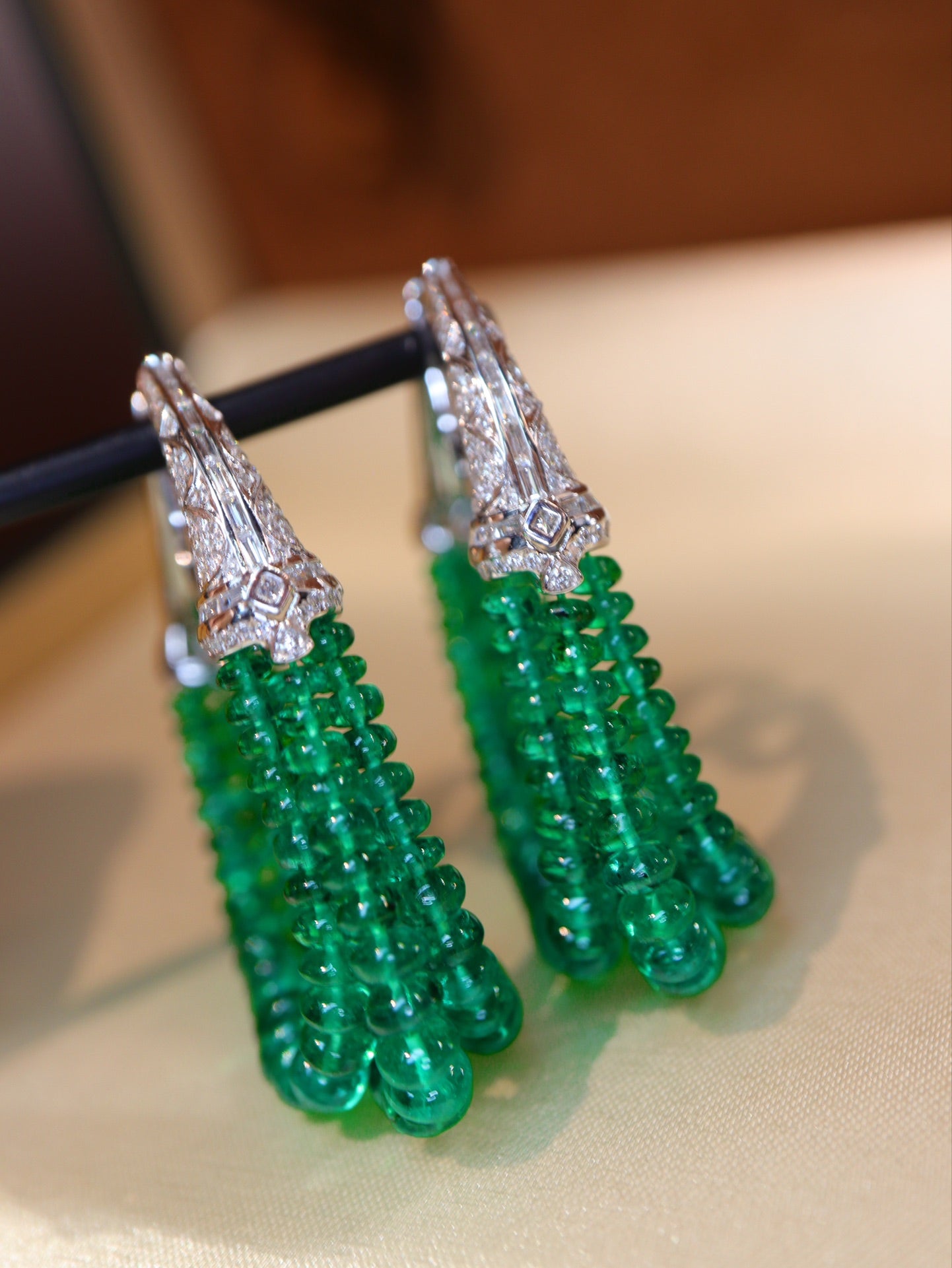 Premium Custom High-Crystal Jewelry: Emerald Bead Earrings