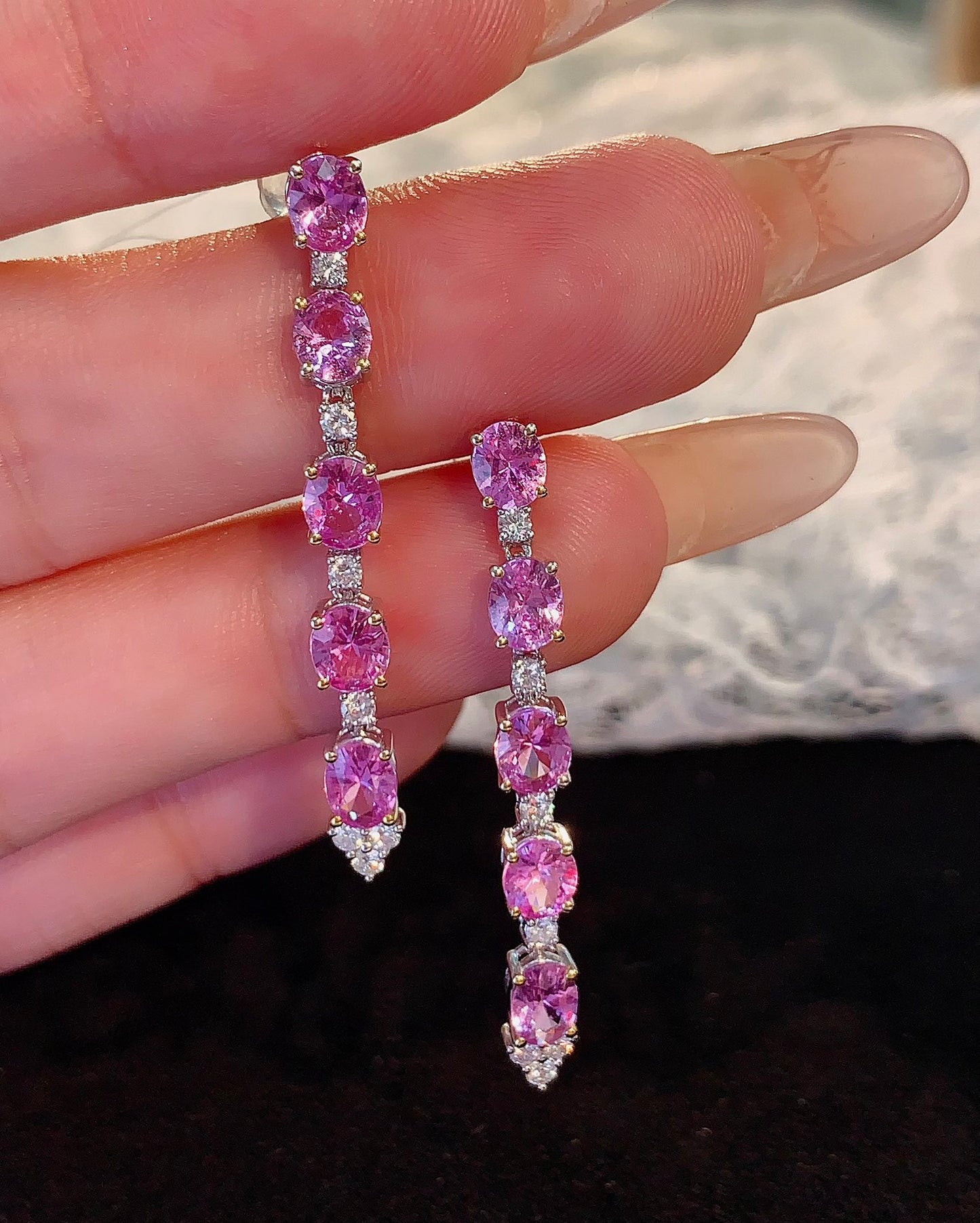 Elegant Fairy-Style Natural Unheated Pink Sapphire Earrings with Diamonds