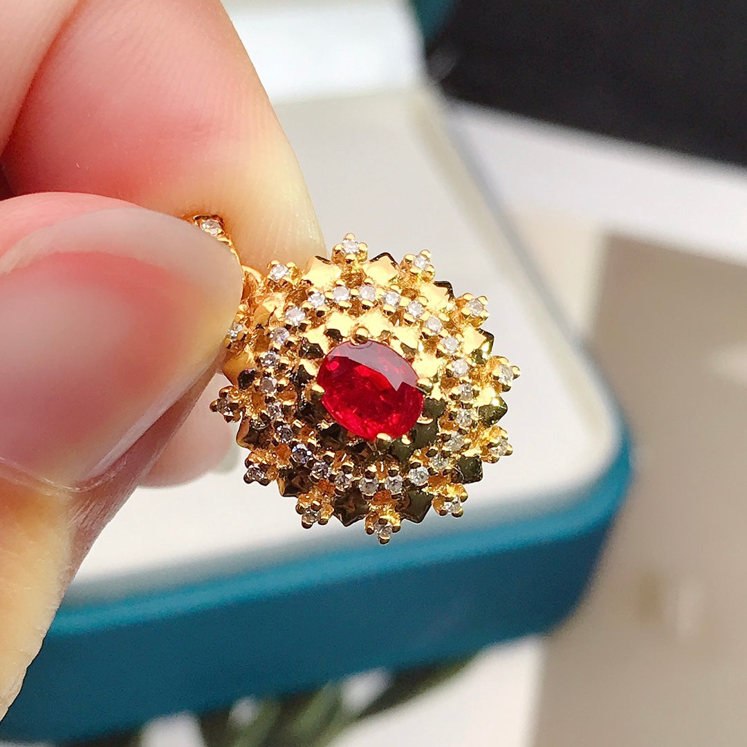 18K Gold Embedded Natural Ruby Pendant - Exquisite Jewelry