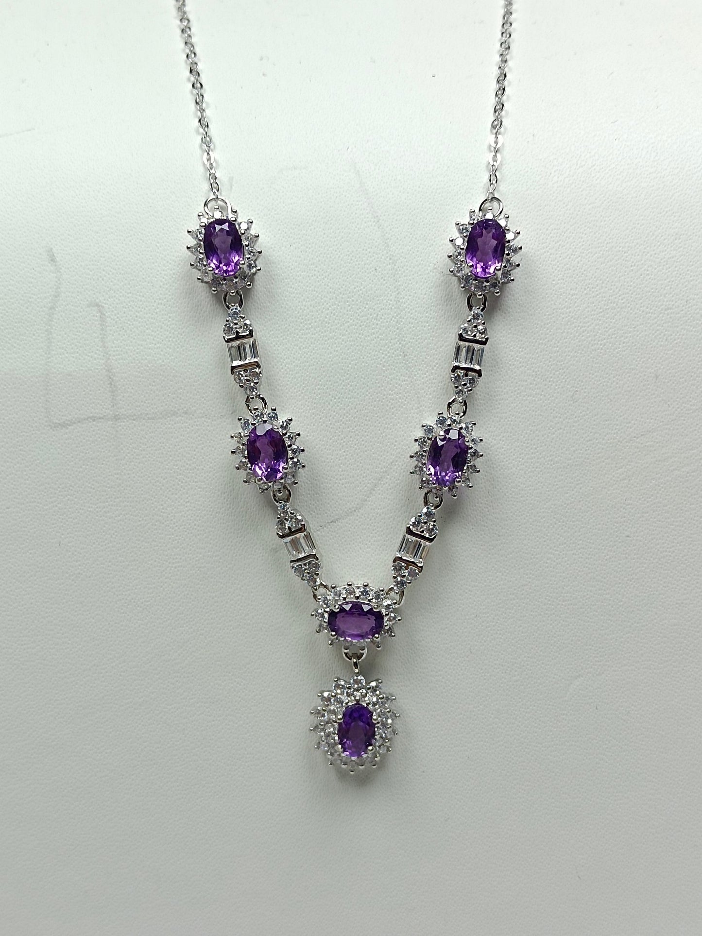 Luxurious S925 Silver Embedded Amethyst Necklace - Exquisite Jewelry