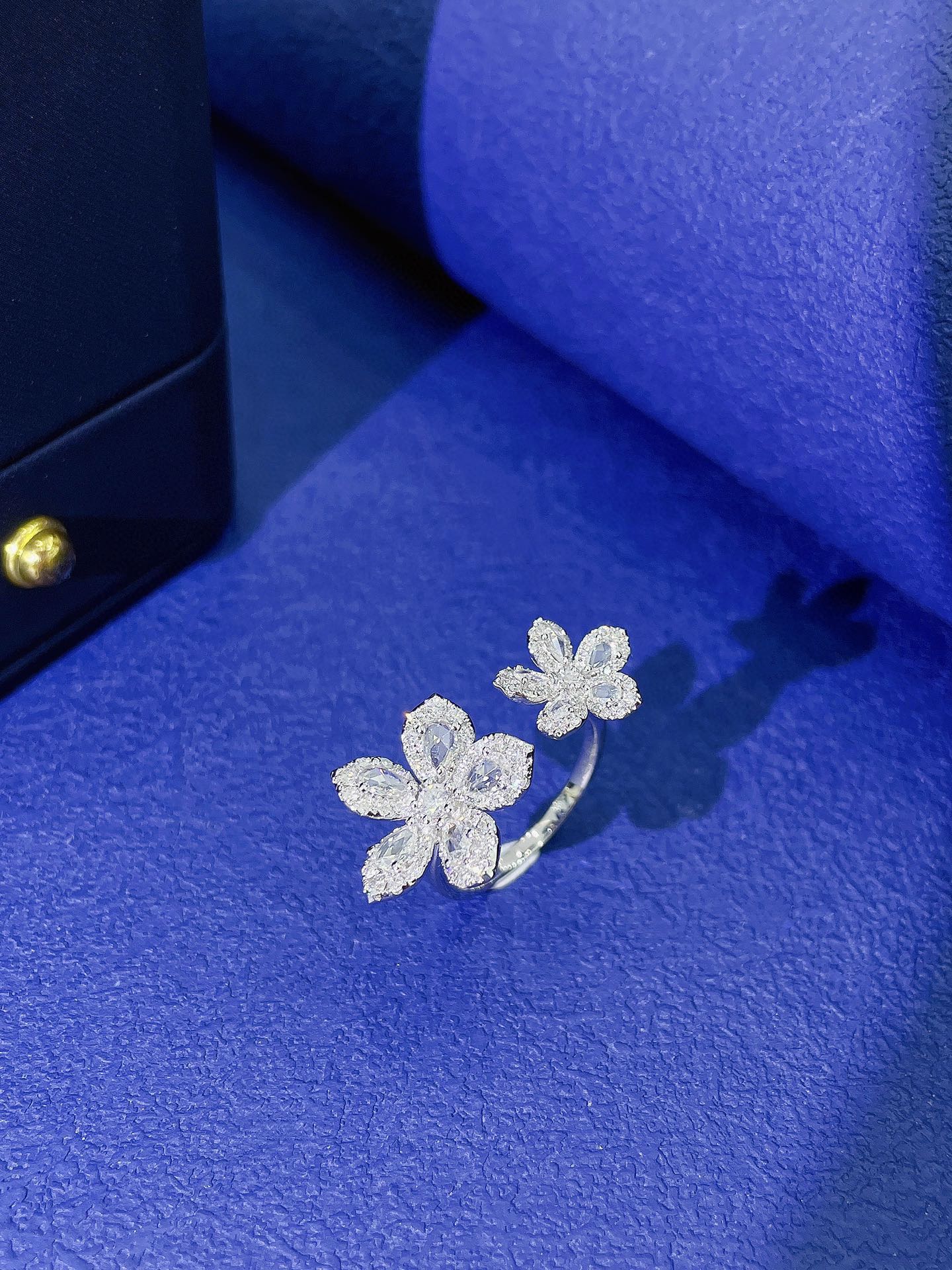 9K Cultured Pearl and Diamond Flower Drop Ring - Jewelry Collection