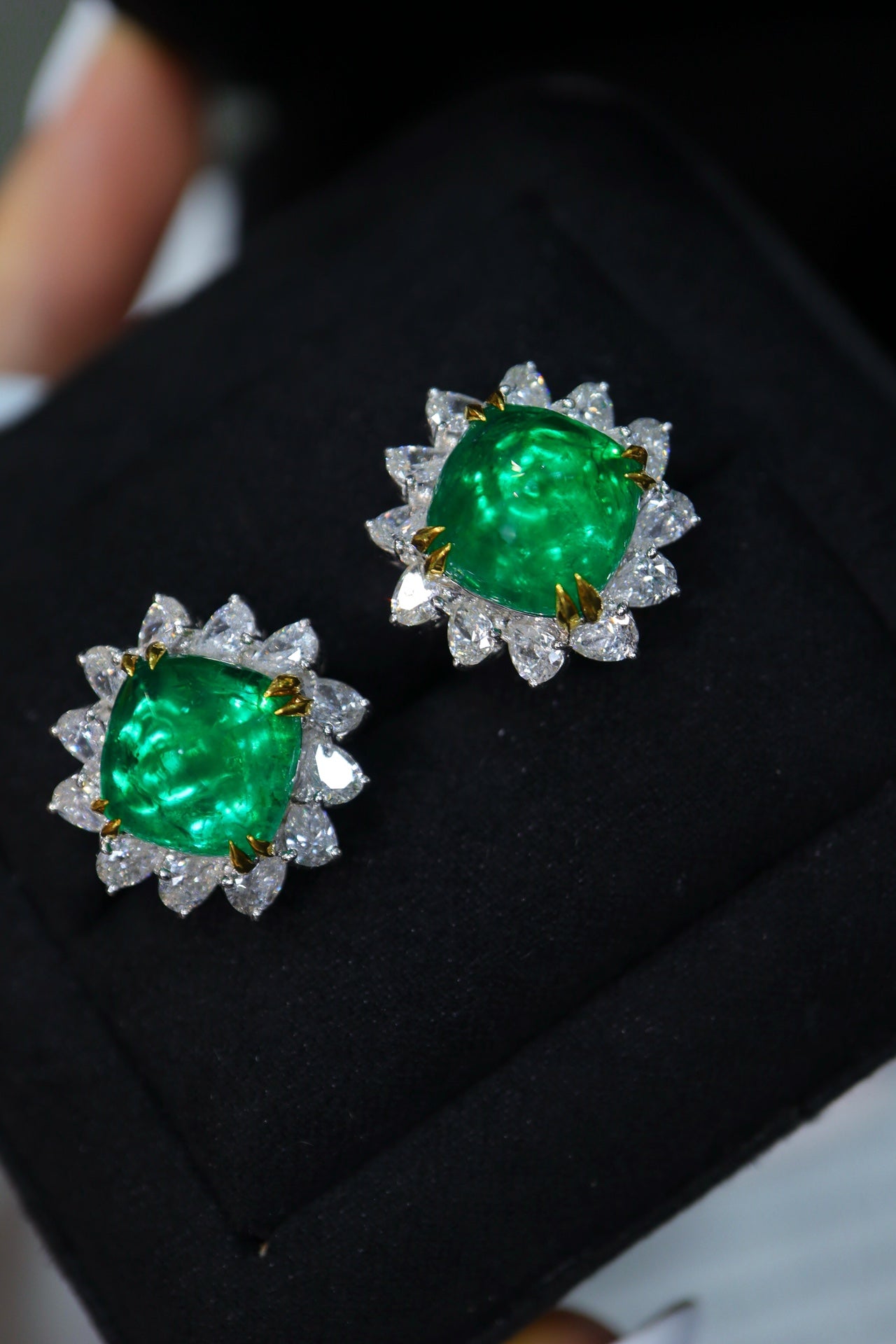 Emerald Green Sugarloaf Stud Earrings - Luxurious Jewelry Piece