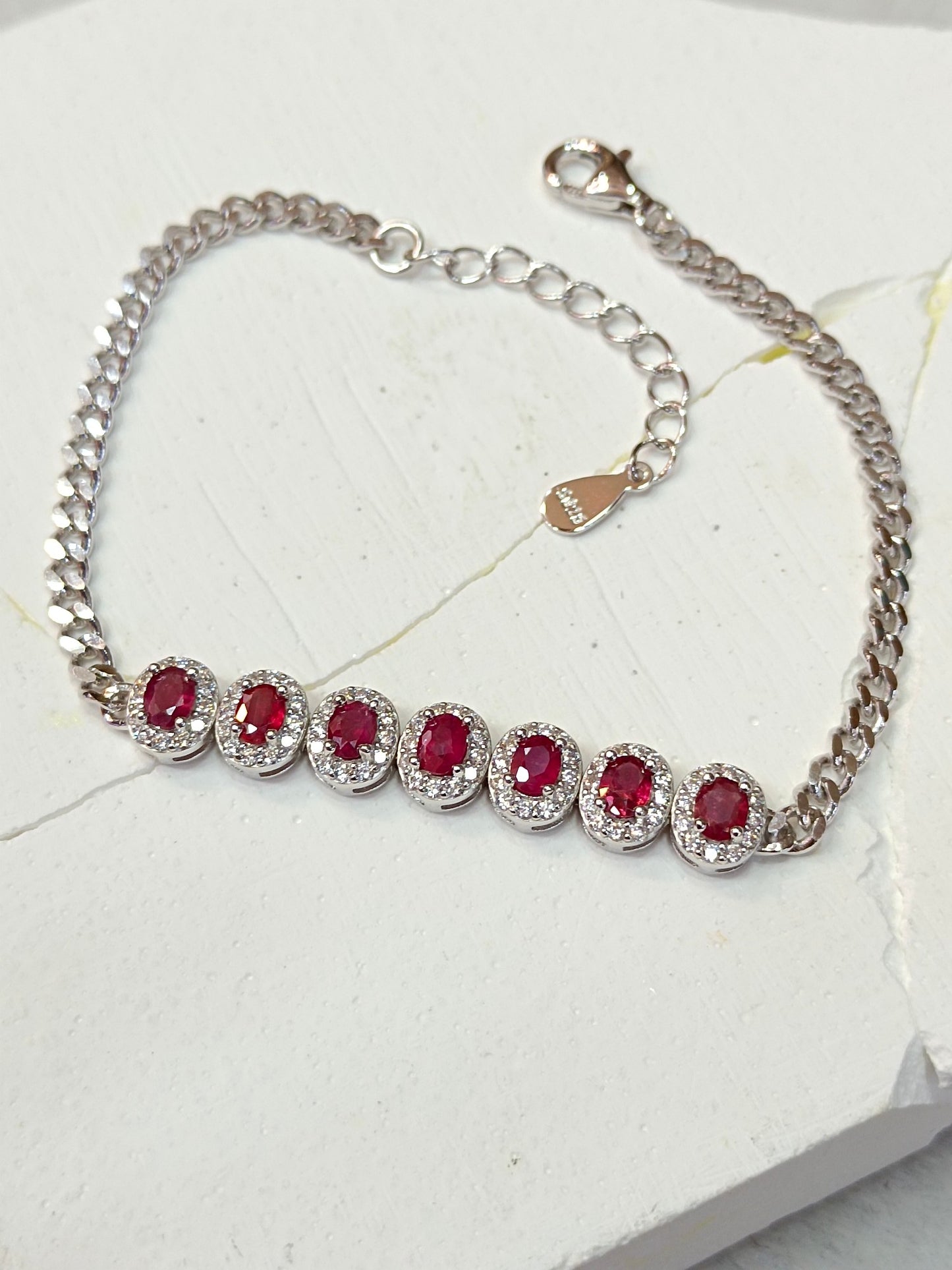 S925 Silver Fine Craftsmanship Ruby Pave Bracelet - Exquisite Jewelry